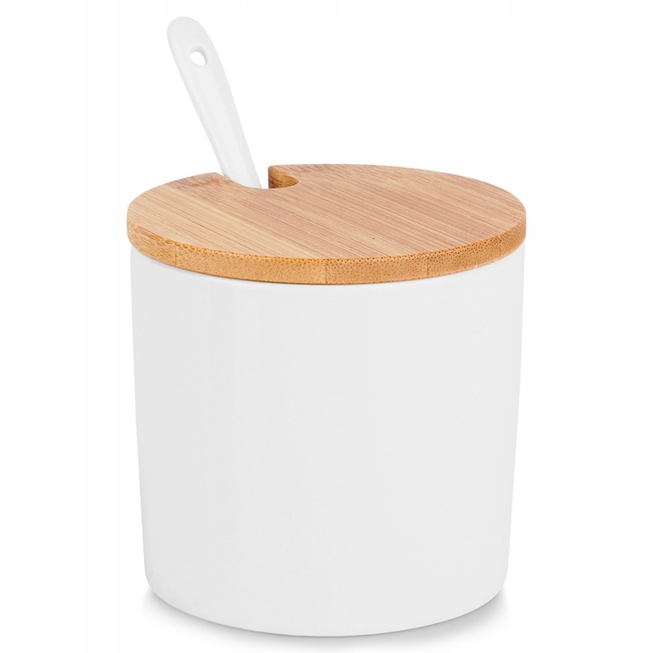 Cukierniczka CERAMICZNA BAMBUSOWA biała pojemnik na cukier z łyżeczką