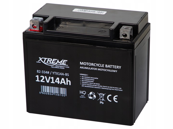 AKUMULATOR MOTOCYKLOWY XTREME 12V 14Ah BEZOBSŁUGOWY SKUTER MOTOR QUAD ATV