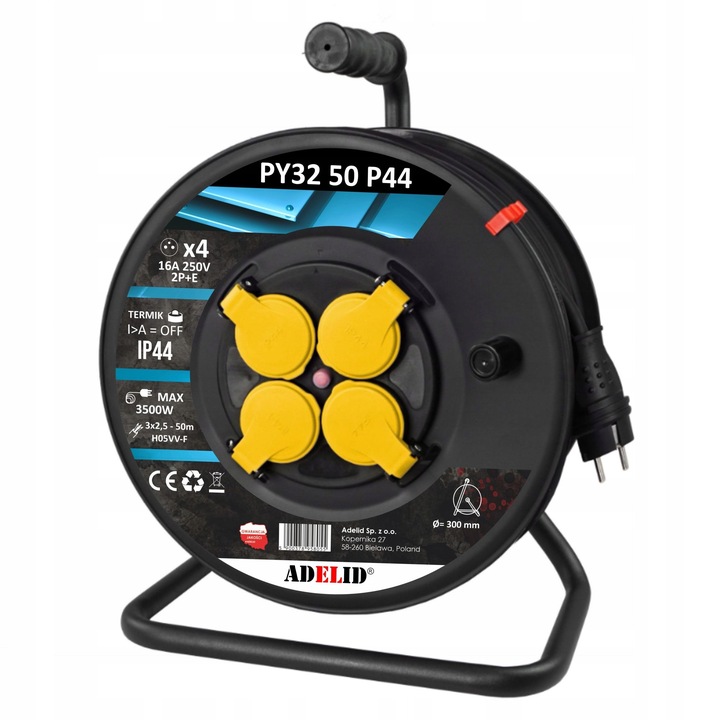 POLSKI PRZEDŁUŻACZ BĘBNOWY NA BĘBNIE 50M 3x2,5 H05VV-F OWY