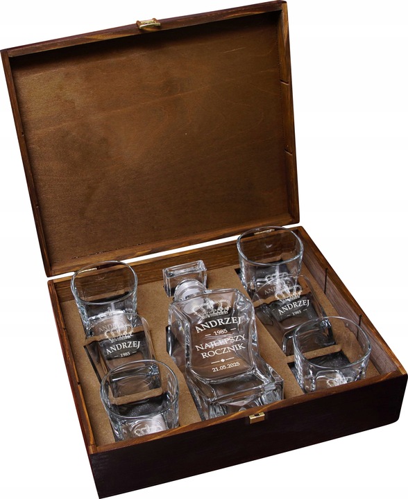 KARAFKA Z GRAWEREM szklanki x 6 w PUDEŁKU WHISKY