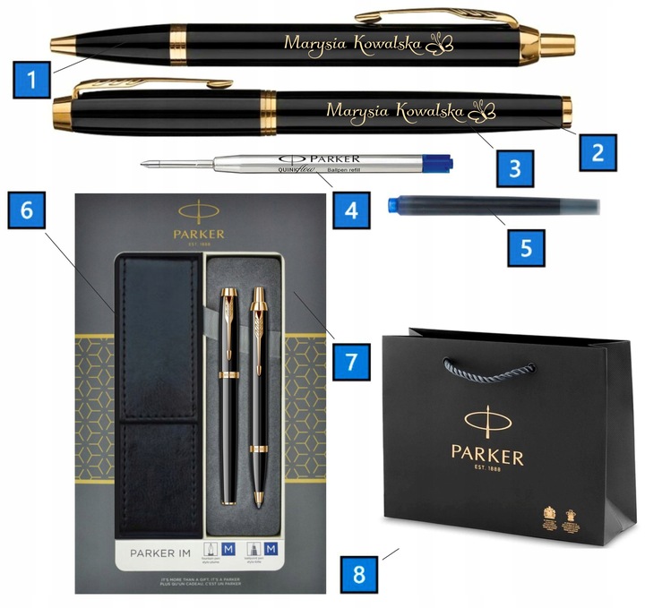 DŁUGOPIS I PIÓRO WIECZNE PARKER IM GT ZŁOCONE z GRAWEREM W PUDEŁKU Z ETUI