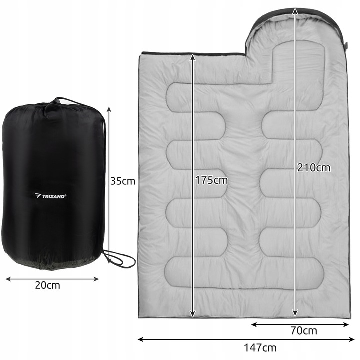 Śpiwór Turystyczny z Kapturem Ciepły Mumia Kołdra 2w1 Lekki + Pokrowiec XXL