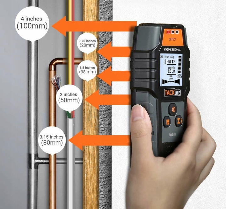 WYKRYWACZ PRZEWODÓW KABLI METALU DREWNA DETEKTOR NAPIĘCIA TACKLIFE