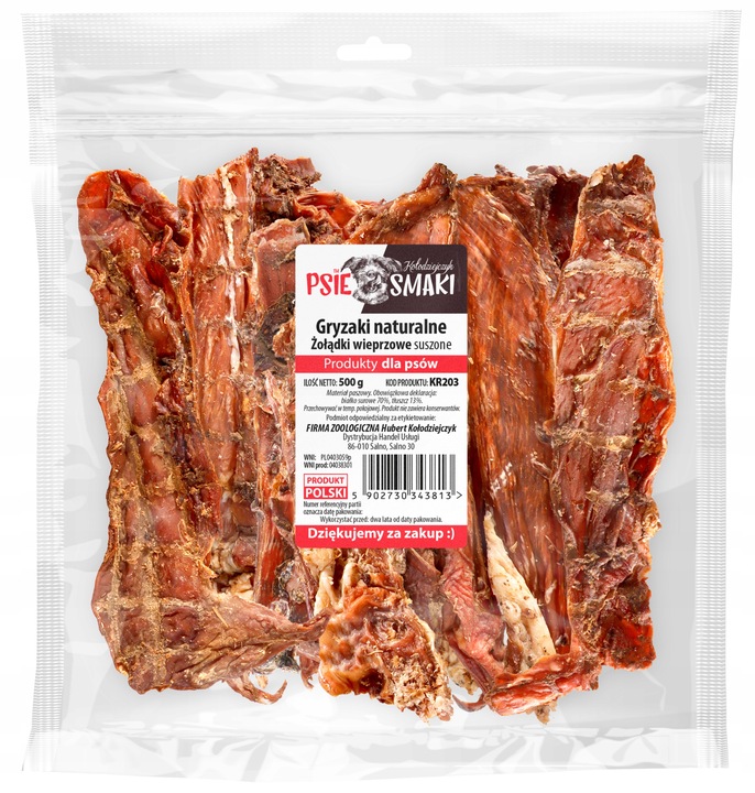 Kołodziejczyk | ŻOŁĄDKI WIEPRZOWE (PASKI) - 500G NATURALNY PRZYSMAK DLA PSA