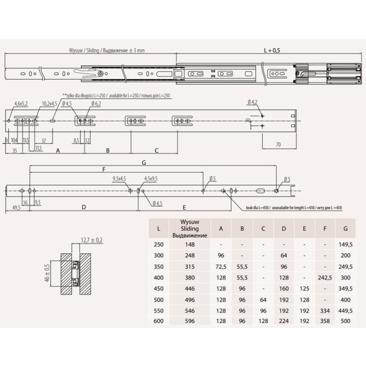 Prowadnica GTV VERSALITE PLUS kulkowa H45 550mm cichy domyk