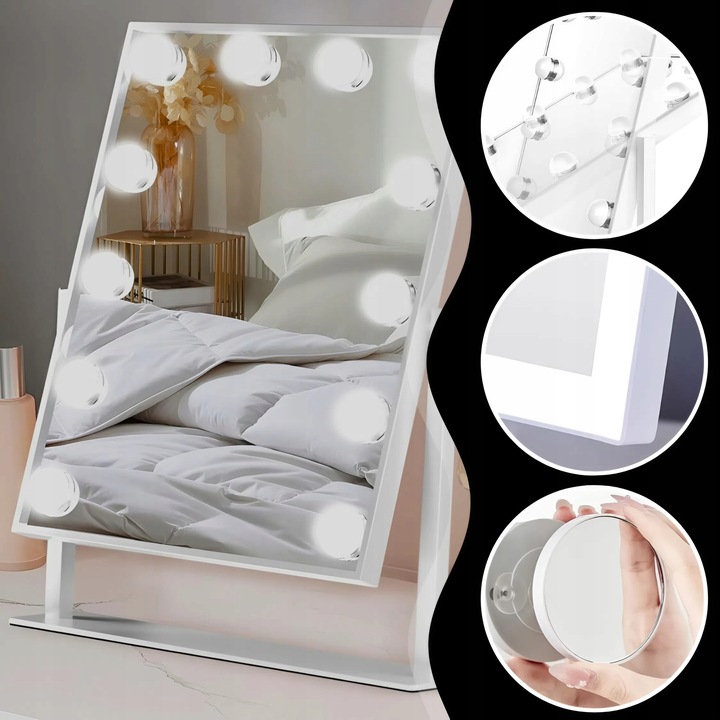 LUSTERKO KOSMETYCZNE HOLLYWOOD STOJĄCE LUSTRO DO MAKIJAŻU LED 12