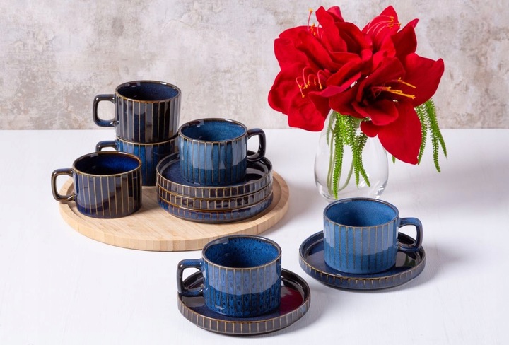 Komplet filiżanek 220 ml ze spodkami Altom Design Reactive Stripes 12 el.