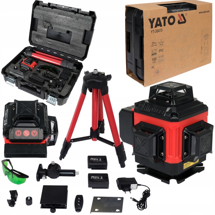 YATO LASER KRZYŻOWY 360 ZIELONY 16 LINIOWY 4D Z AKCESORIAMI YT-30415