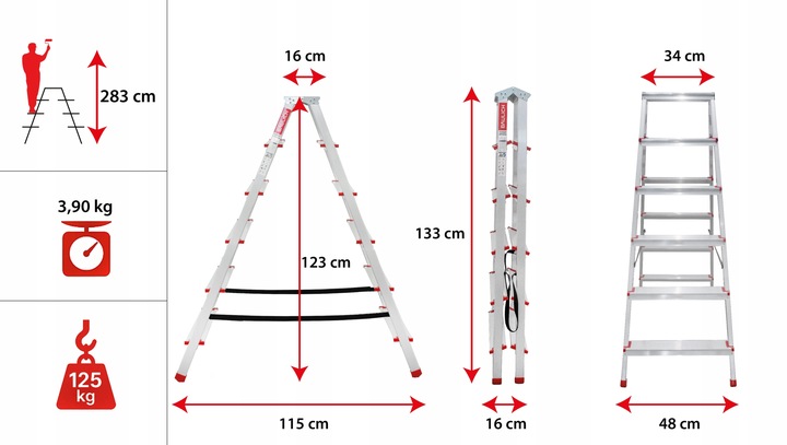Drabina aluminiowa składana 6 stopniowa 2x6 dwustronna domowa GRATIS