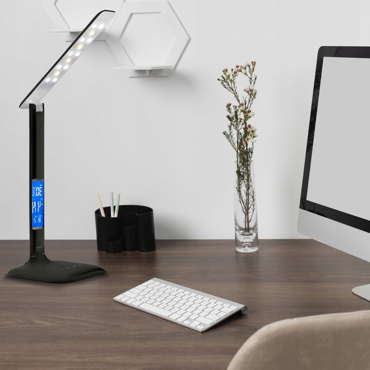 LAMPKA LED BIURKOWA SZKOLNA BIURKO WYŚWIETLACZ LCD ZEGAR DATA TEMPERATURA