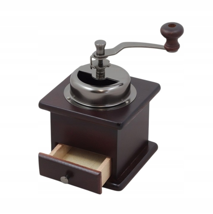 MŁYNEK RĘCZNY KLASYCZNY DO KAWY PRZYPRAW PIEPRZU RETRO Z SZUFLADĄ REGULACJA