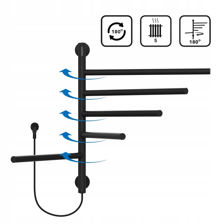 Grzejnik łazienkowy elektryczny EBERG ruchome ramiona 80W ścienny
