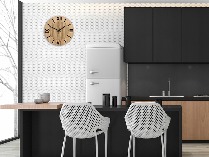 ZEGAR ŚCIENNY drewniany SANTIAGO 33 cm- czytelny - do salonu, ULTRA CICHY