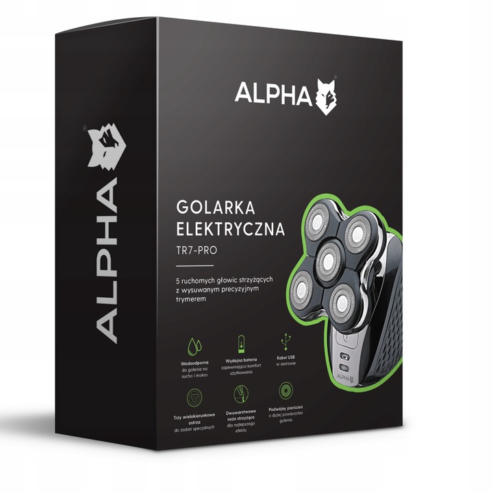 Golarka Męska ALPHA - Maszynka + Trymer do Golenia Brody, Włosów i Głowy