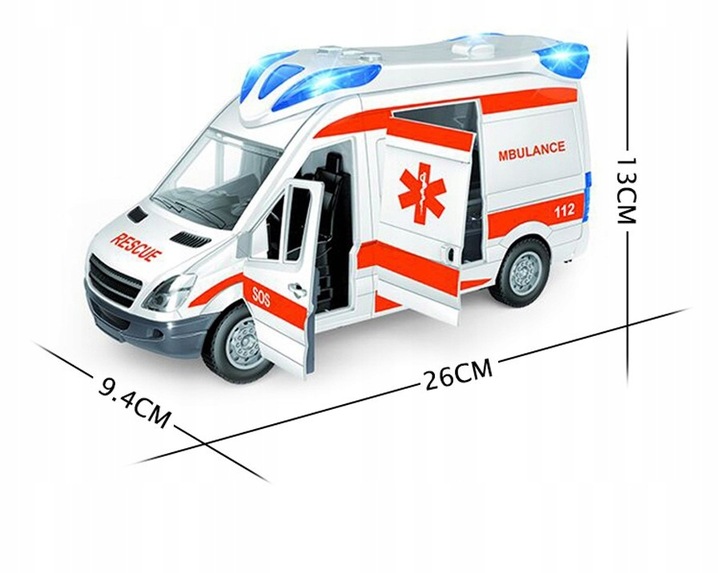 AUTO KARETKA POGOTOWIA AMBULANS ŚWIATŁO NOSZE OTWIERANE DRZWI GUMOWE KOŁA