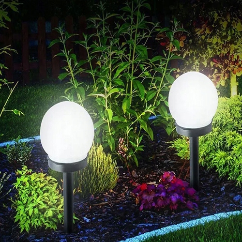 Lampy Solarne Ogrodowe LED Kula Wbijana Słupek Do Ogrodu 10cm Biała