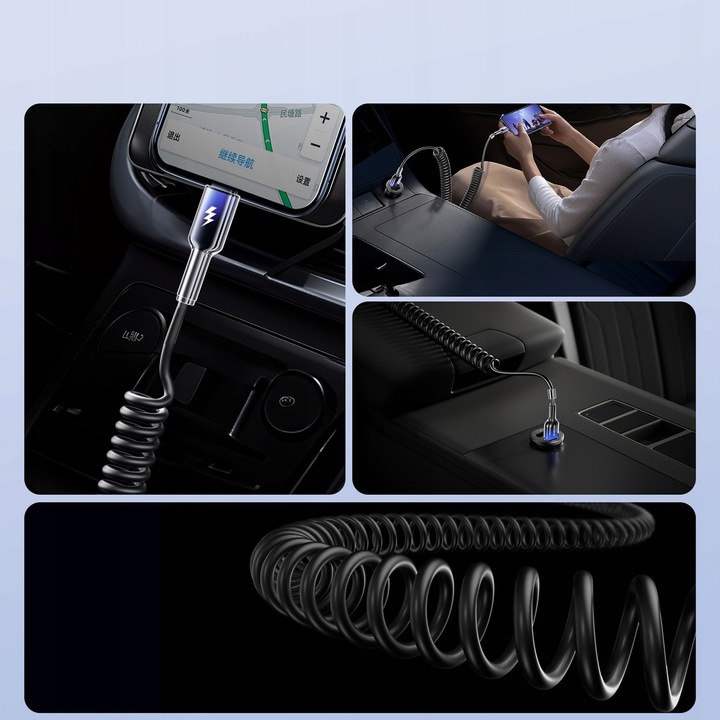 JOYROOM KABEL PRZEWÓD USB DO AUTA CAR PLAY SPIRALNY 3A USB-A/USB-C 1,5m