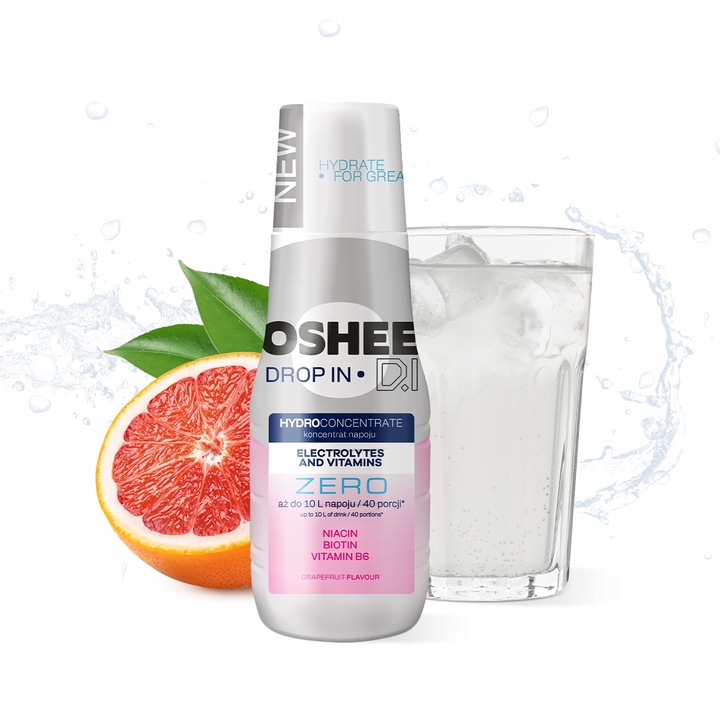 3x Hydrokoncentrat OSHEE Drop In ZERO Elektrolity Witaminy Grejpfrut