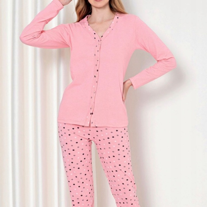 PIŻAMA DWUCZĘŚCIOWA DAMSKA ROZPINANA DŁUGIE SPODNIE DŁUGI RĘKAW BAWEŁNIANA