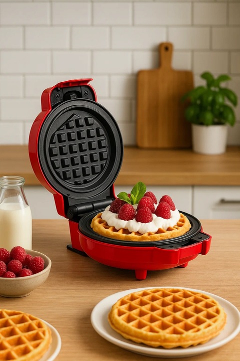 GOFROWNICA MINI GOFRY MOCNA NIEPRZYWIERAJACA 8 PŁYTEK 4 WZORY CZERWONA