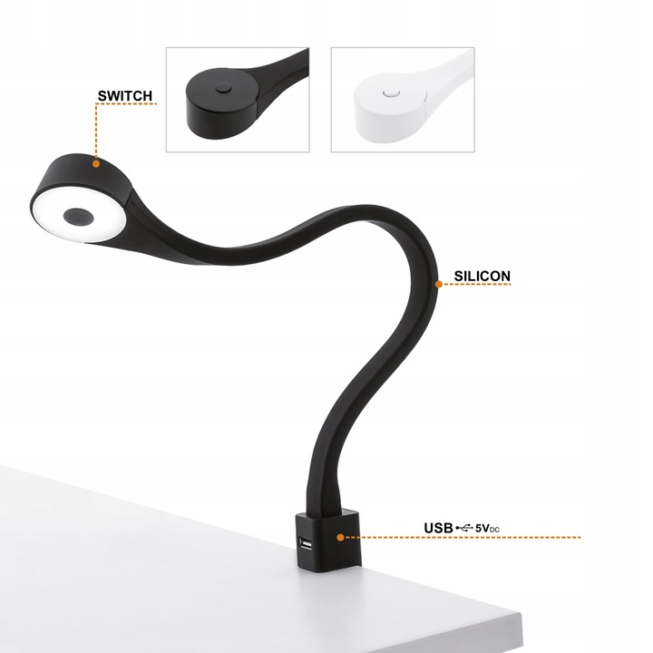 Lampa nocna LED do łóżka sypialni giętka czarna przykręcana 2x FLEXI R