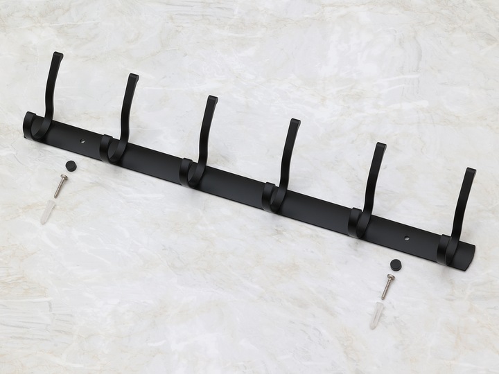 WIESZAK NA UBRANIA ŚCIENNY CZARNY RETRO 6 HACZYKÓW WIESZAK HACZYK