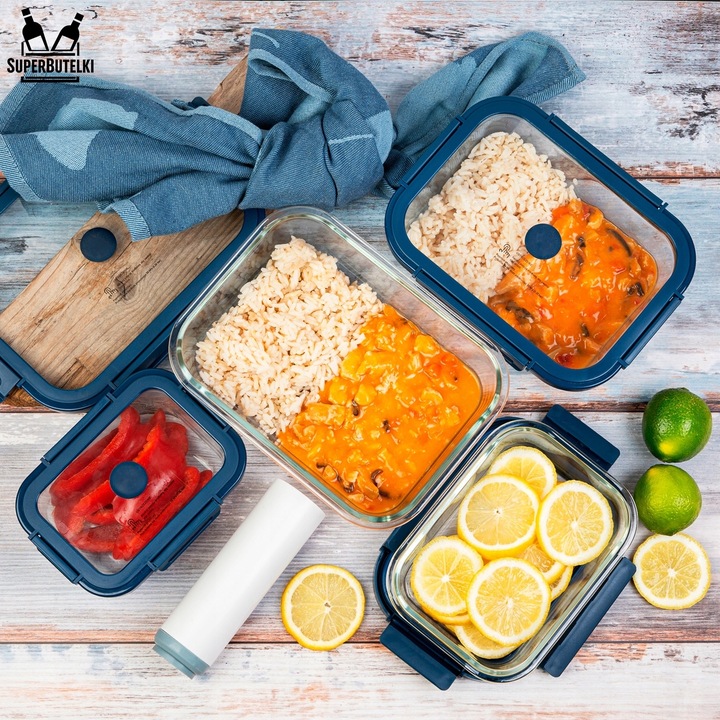 ZESTAW 4 sztuki pojemniki szklane lunchbox próżniowe do żywności +