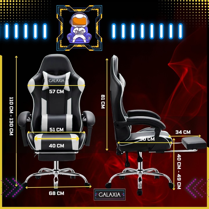 FOTEL GAMINGOWY BIUROWY Obrotowy Kubełkowy Krzesło Gamingowe Z Podnóżkiem