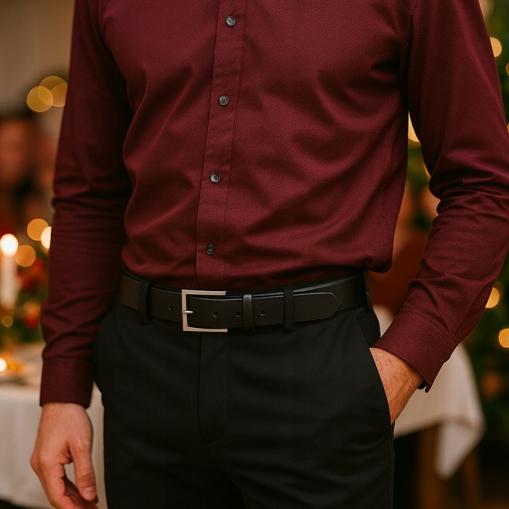 PASEK SKÓRZANY MĘSKI DO SPODNI CASUAL 120 KLASYCZNY CZARNY SKÓRA