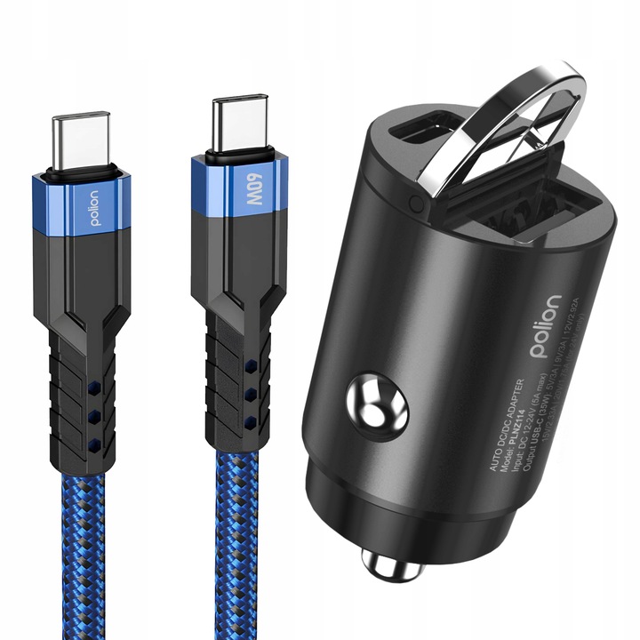 Mała szybka ładowarka samochodowa POLION USB-A USB-C 35W QC3.0 PD 3A