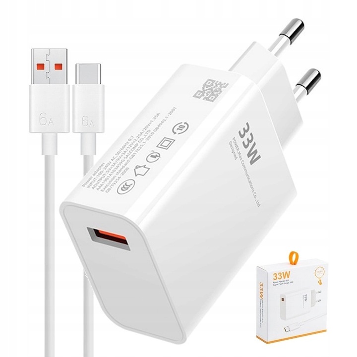 SZYBKA ŁADOWARKA DO XIAOMI REDMI NOTE 33W 3A + 1M KABEL USB TYP C 6A