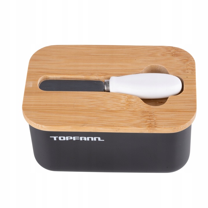 MASELNICZKA CZARNA POJEMNIK NA MASŁO MASELNICA Z POKRYWKĄ I NOŻYKIEM