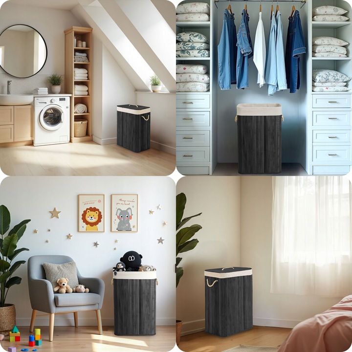 BAMBUSOWY KOSZ NA PRANIE BIELIZNĘ DUŻY POJEMNIK Z POKRYWĄ 72L