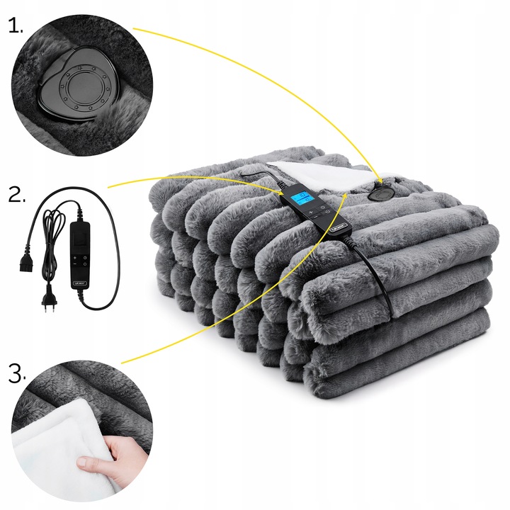 Koc elektryczny DUŻY 180x160 Mata grzewcza Yoer pilot LCD gruby 160W +Timer