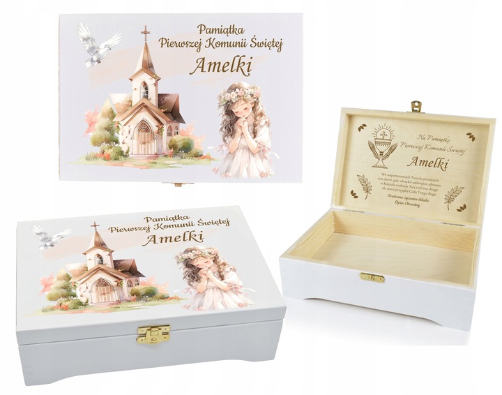 Prezent na KOMUNIE świętą pamiątka pudełko GRAWER Pamiątka Komunii