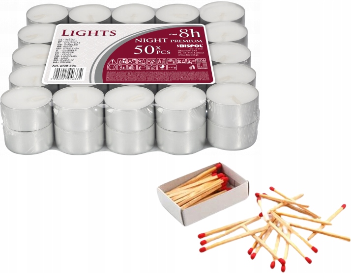 TEALIGHTY BEZZAPACHOWE Podgrzewacze Świeczki Tealight Bispol 8h 50