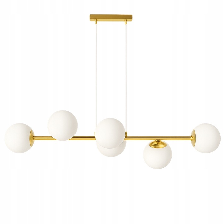 Lampa Wisząca Sufitowa Złota Żyrandol Białe Kule 6x LED E27