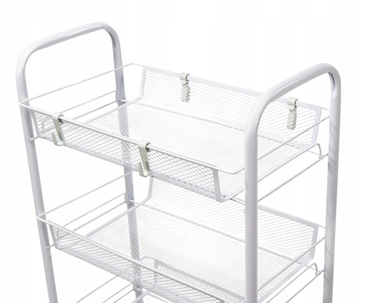 Metalowy wózek wielofunkcyjny 3-poziomowy z kółkami biały regał szafka