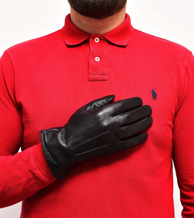 RĘKAWICZKI SKÓRZANE MĘSKIE CZARNE OCIEPLANE SKÓRA