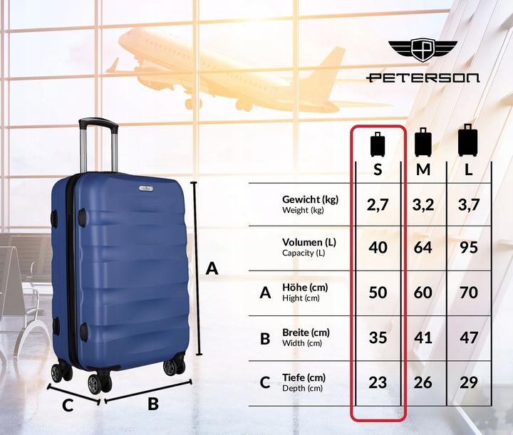 PETERSON mała walizka na kółkach twarda podróżna torba bagaż ABS