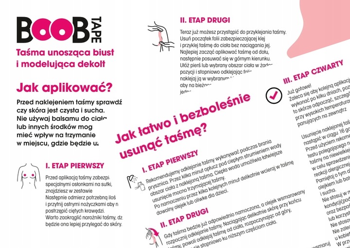 TAŚMA UNOSZĄCA BIUST TEJP MODELUJĄCA DEKOLT BOOB PUSHUP TAPE ULOTKA JĘZ. PL