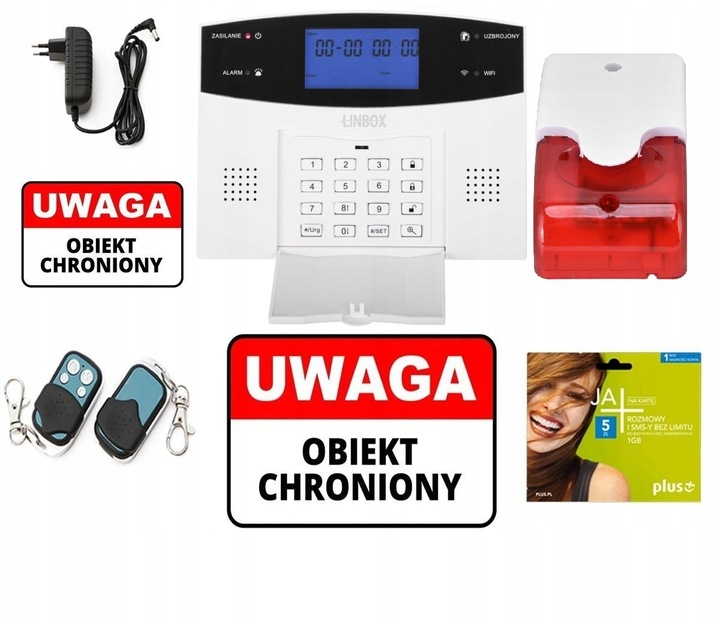 BEZPRZEWODOWY ALARM LCD GSM APP SYRENY POLSKI