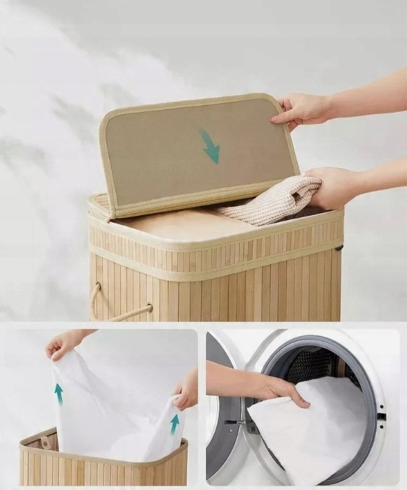 KOSZ NA PRANIE BAMBUSOWY BIELIZNĘ SKŁADANY POJEMNY JEDNOKOMOROWY WĄSKI