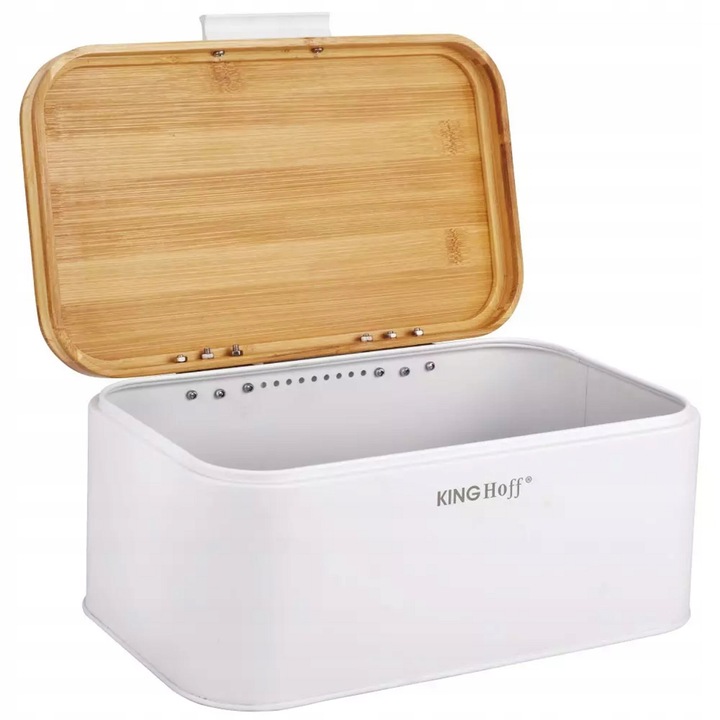 Chlebak Pojemnik na Chleb Pieczywo Bułki Bambus Biały KINGHoff