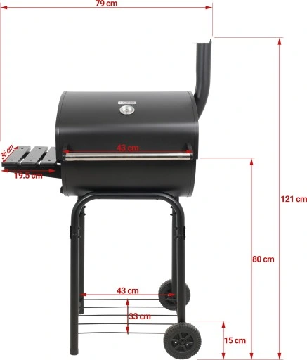GRILL OGRODOWY WĘGLOWY DUŻY Z POKRYWĄ RUSZT 47 cm