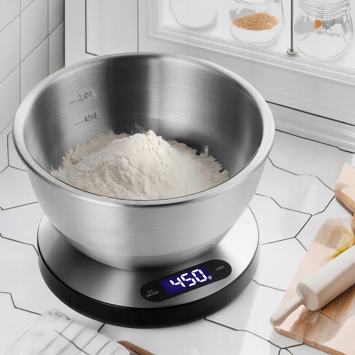 WAGA KUCHENNA ELEKTRONICZNA PRECYZYJNA Z MISĄ SREBRNA LCD 1G / 5KG