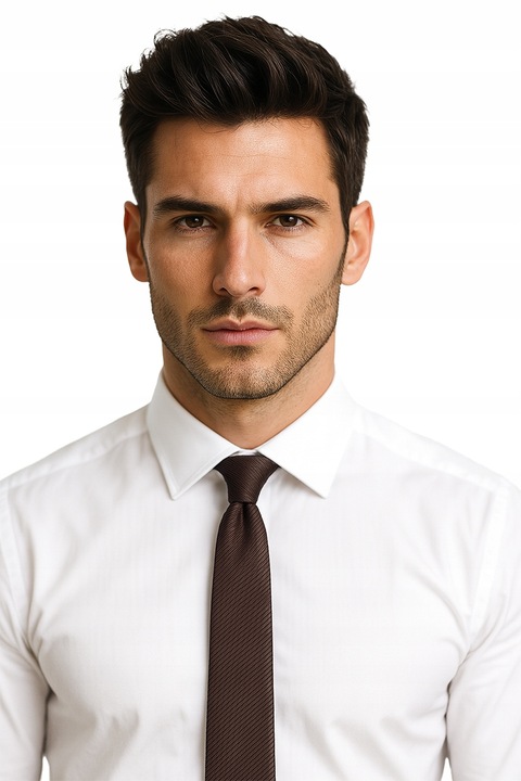 KRAWAT brązowy MĘSKI prążki śledzik cienki SLIM śledź ELEGANCKI 6 cm