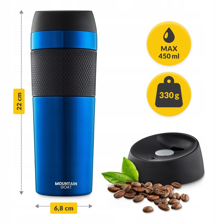 KUBEK TERMICZNY TERMOS NA KAWĘ HERBATĘ GORĄCY NAPÓJ SZCZELNY PODRÓŻNY 450ML