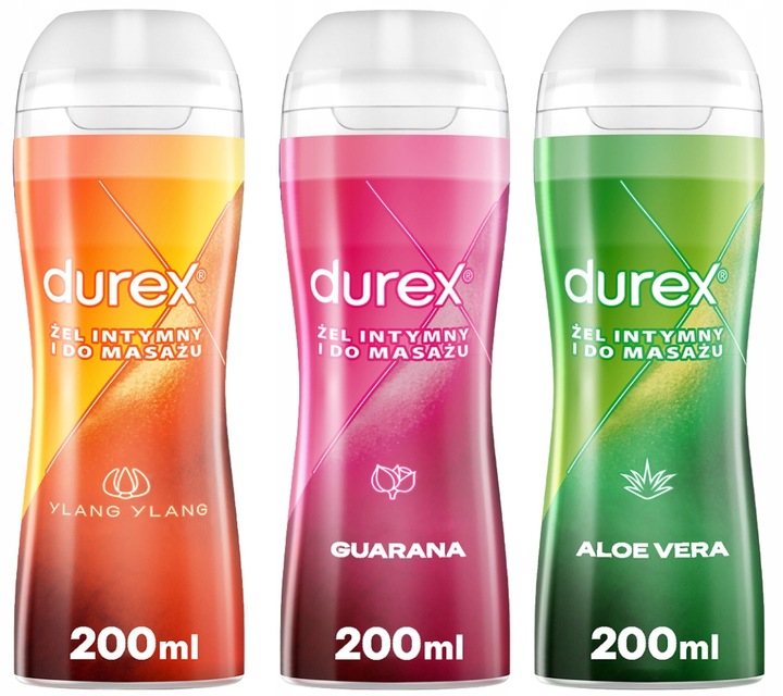 DUREX Play Massage Żel 2in1 ALOE GUARANA YLANG 3x200 ml Zestaw Masaż