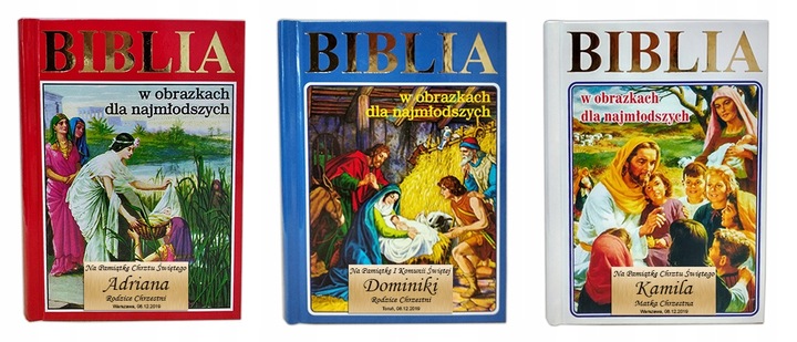 BIBLIA NA PREZENT BIBLIA na CHRZEST KOMUNIĘ PISMO ŚWIĘTE GRAWER IMIĘ biała